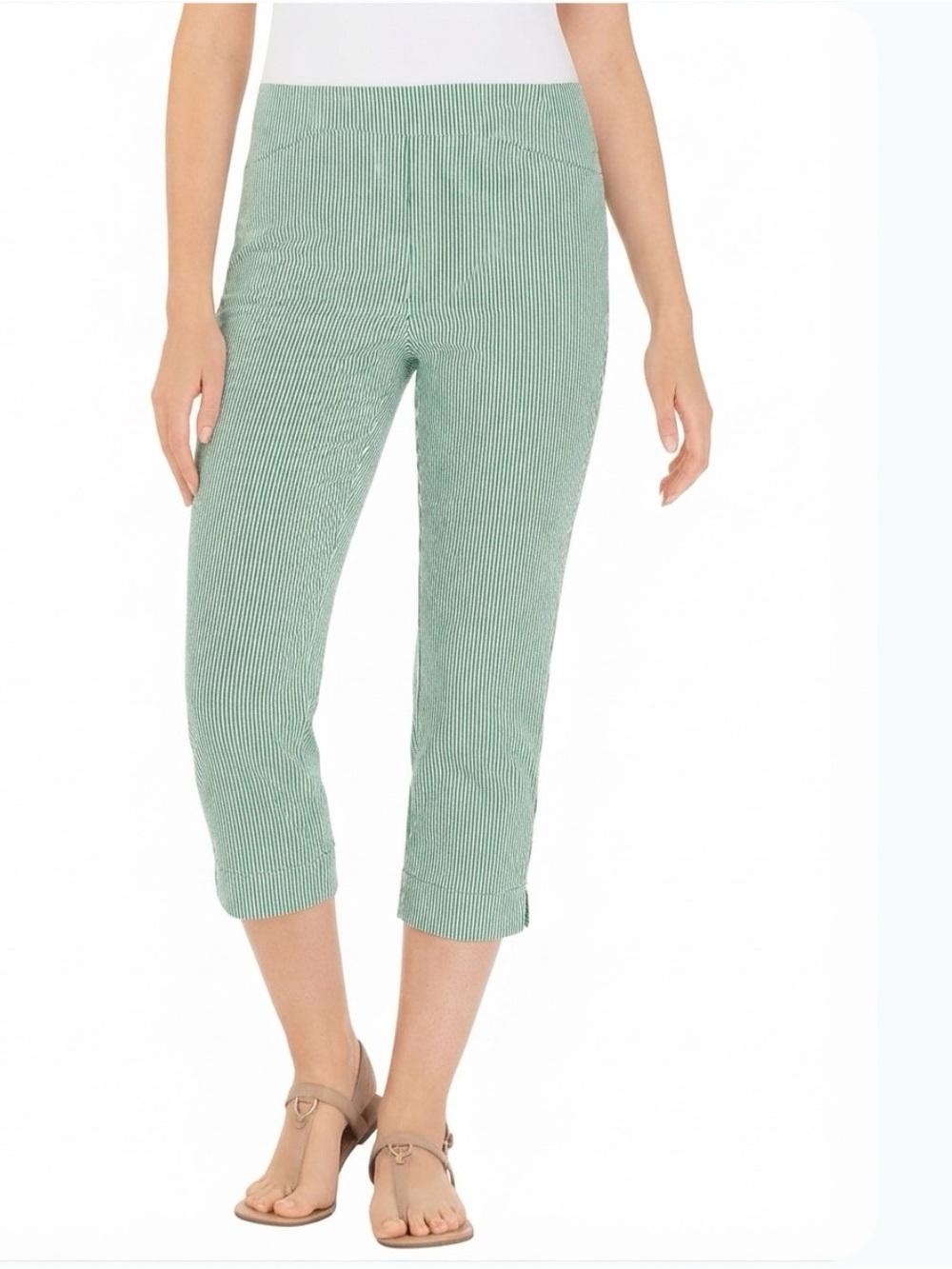 Dalia Green White Striped Seersucker Stretch Capri Pant Size 4